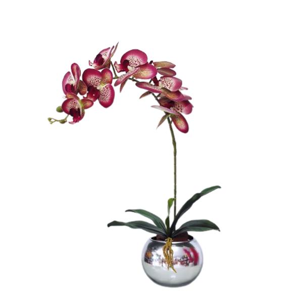 Imagem de Arranjo No Vaso Prata Flores Artificial Orquideas Vinho