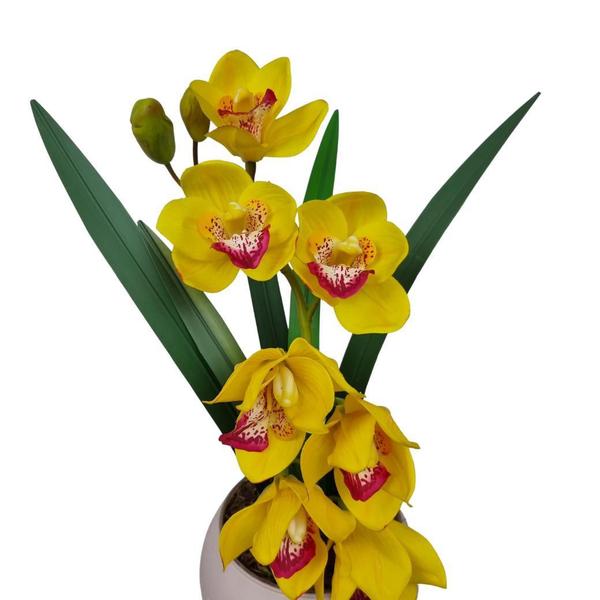 Imagem de Arranjo Orquídea 3D Premium Amarelo Vaso Vidro Nude