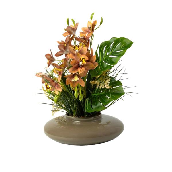 Imagem de Arranjo Orquídea Artificial Cymbimdium Flor Realista Decorativa