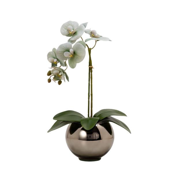 Imagem de Arranjo Orquídea Artificial Silicone Com Vaso Vidro Ônix Espelhado