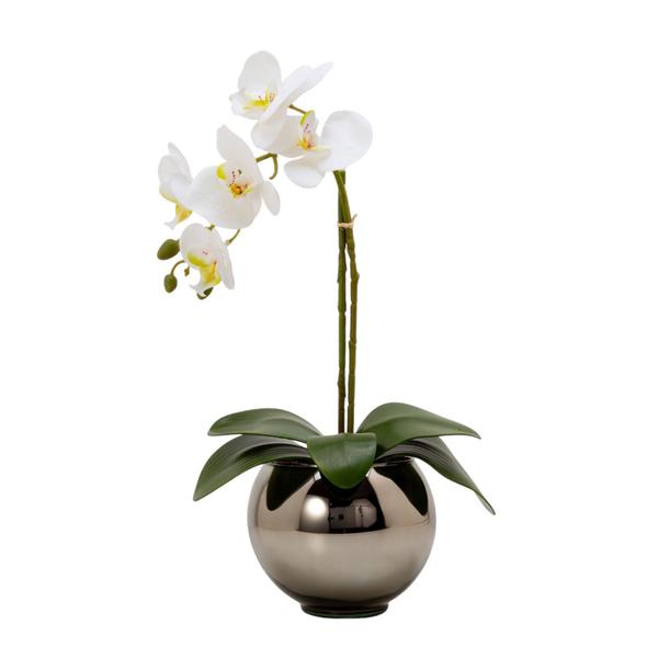 Imagem de Arranjo Orquídea Artificial Silicone Com Vaso Vidro Ônix Espelhado