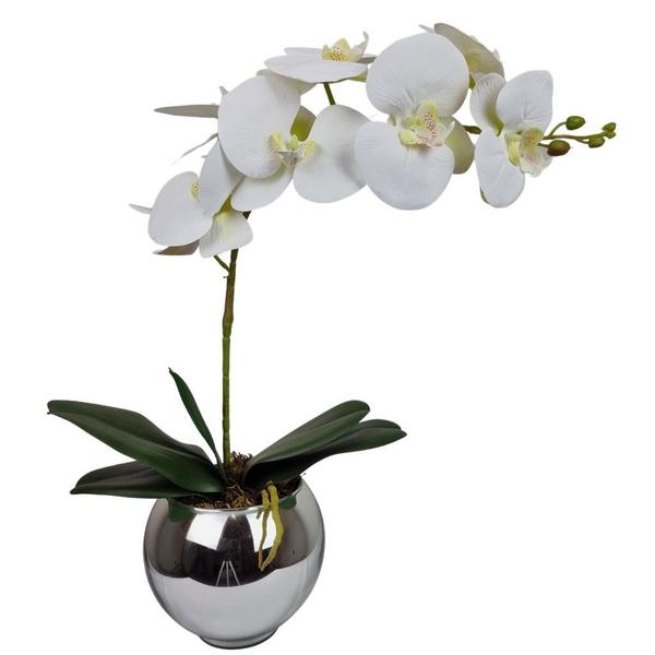 Imagem de Arranjo Orquídea Flor Artificial Silicone 3D Vaso Prata Esp