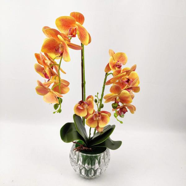 Imagem de Arranjo Orquidea Planta Artificial 50X33Cm Laranja Com Vaso