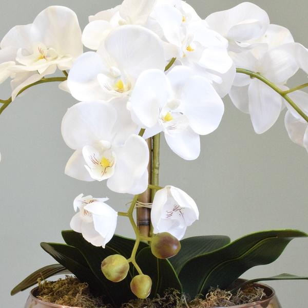 Imagem de Arranjo Três Orquídeas Artificiais no Vaso Rose Gold Formosinha
