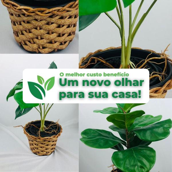 Imagem de Arranjos De Planta Artificiais + Vaso Montado Folhagens Enfeites Casa Decoração