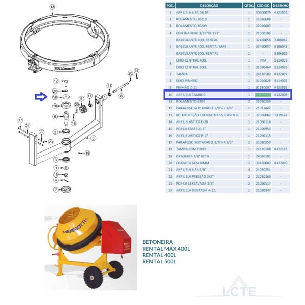 Imagem de Arruela 10mm Tambor da Betoneira 400L Top 1000 Menegotti