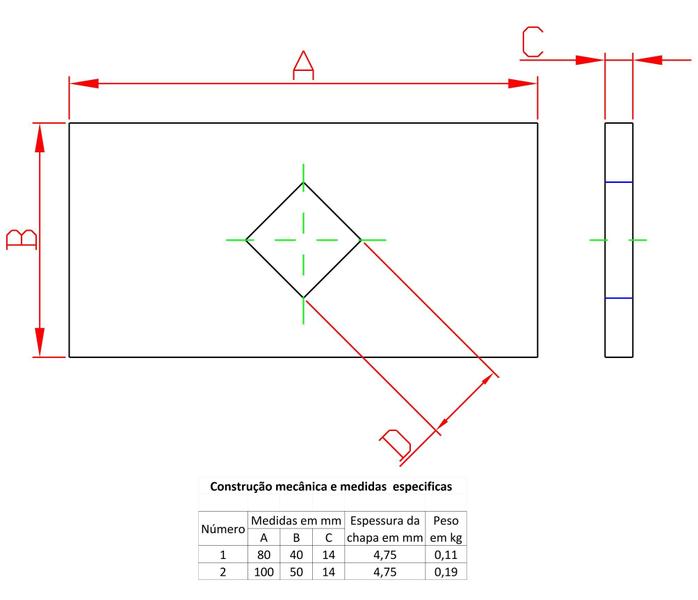 Imagem de Arruela retangular 80x40mm N-1 Forsul Dourado