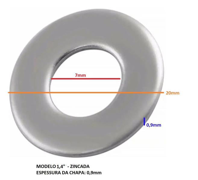 Imagem de Arruela Zincada Lisa 1/4" Fixação Parfusos - 1 Kg 