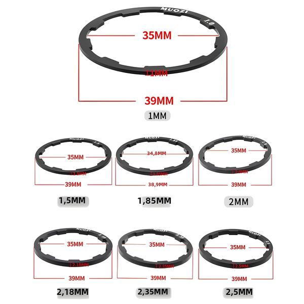 Imagem de Arruelas de Cubo de Bicicleta Muqzi - 5 Peças (1mm a 2,5mm) - Espaçadores para Junta de Volante de Cassete