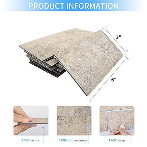 Imagem de Art3d 102-Piece Peel and Stick Revestimento de parede para backsplash de cozinha, banheiro, lareira, 3in.  6in. Vara no Metrô Azulejo Pedra Bege