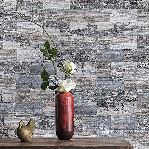 Imagem de Art3d 102-Piece Peel and Stick Tile Backsplash para banheiro de cozinha, 3in. x 6in. Pau na prancha de madeira angustiada da telha do metrô