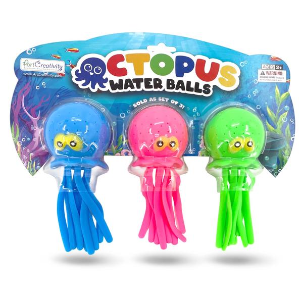 Imagem de ArtCreativity Octopus Water Balls, Set of 3, Rubber Kids's Bath Toys, Sensory Stress Relief Pool Toys for Kids, Cute Goodie Bag Fillers for Boys and Girls, Pink, Blue and Green