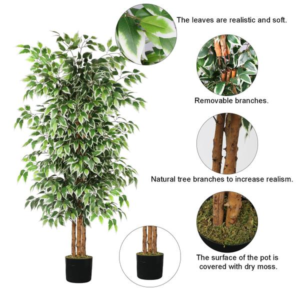Árvore artificial GTIDEA Ficus 1,8 m com tronco natural e musgo Imagem de Árvore artificial GTIDEA Ficus 1,8 m com tronco natural e musgo