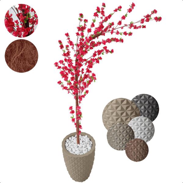Árvore Cerejeira Curvada Pink Artificial Com Vaso Grande - Flor de Mentirinha Imagem de Árvore Cerejeira Curvada Pink Artificial Com Vaso Grande