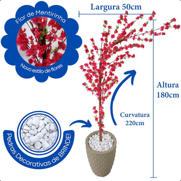 Árvore Cerejeira Curvada Pink Artificial Com Vaso Grande - Flor de Mentirinha Imagem de Árvore Cerejeira Curvada Pink Artificial Com Vaso Grande