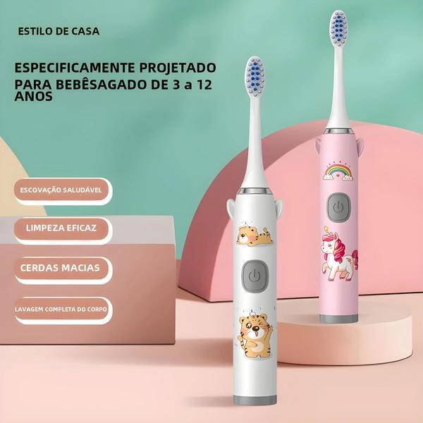 Imagem de Asas De Escova De Dentes Elétrica De Cerdas Macias Para Crianças, Baterias De Design Sônico De