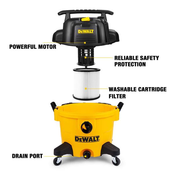 Imagem de Aspirador de loja DEWALT DXV09PA 34L 5HP úmido/seco com ventilador amarelo