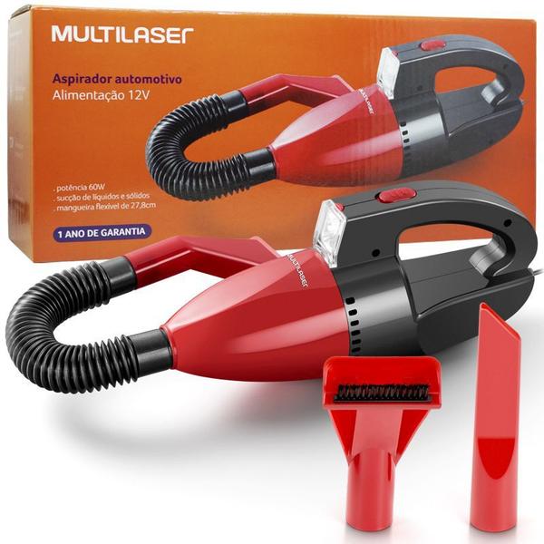 Imagem de Aspirador de Pó e Líquido Automotivo Portátil Carro Mini 12V 60W Multilaser AU607 Preto/Vermelho