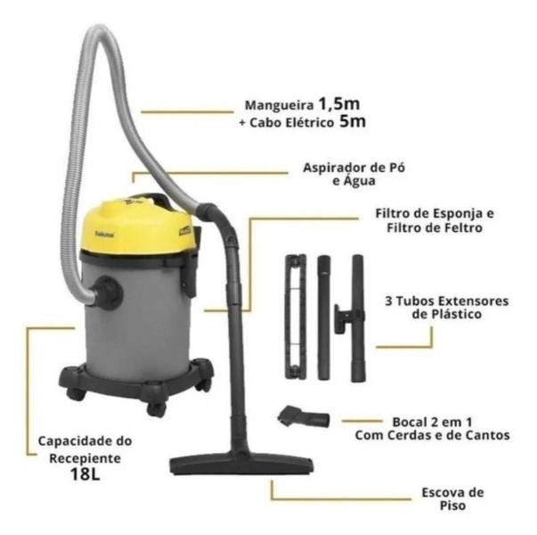 Imagem de Aspirador de Pó e Líquidos Tekna Work 1200W 18L 220V