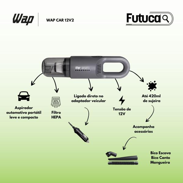 Imagem de  Aspirador De Pó Portátil Automotivo Wap 12v