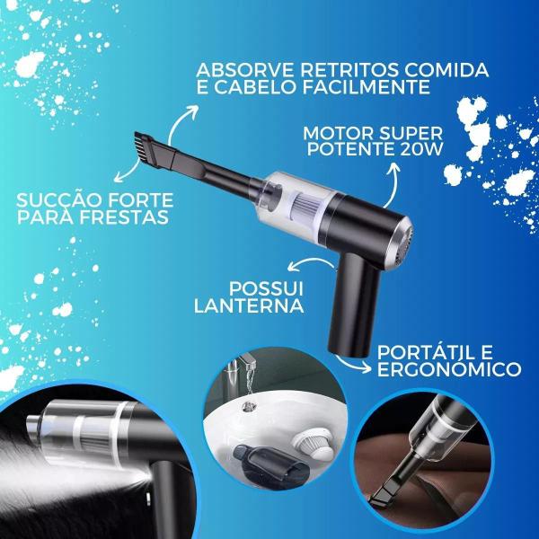 Imagem de Aspirador de Pó Sem Fio 120W 6000Pa - Preto ou Branco - 400g