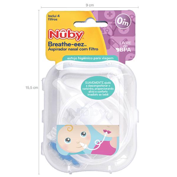 Imagem de Aspirador Nasal Bebê com Filtro Estojo Nûby Sugador Limpador Higiene Infantil Transparente