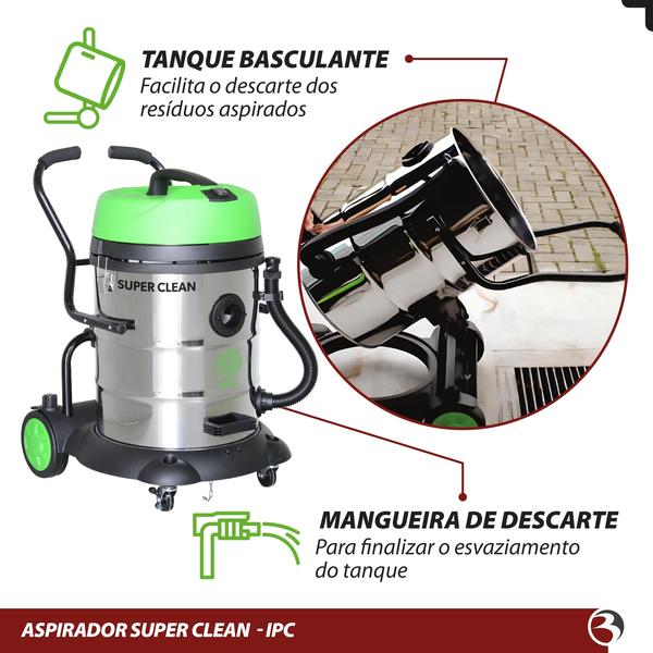 Imagem de Aspirador Pó e Água Profissional IPC Tanque Inox 60 Litros 1200w Super Clean AA160