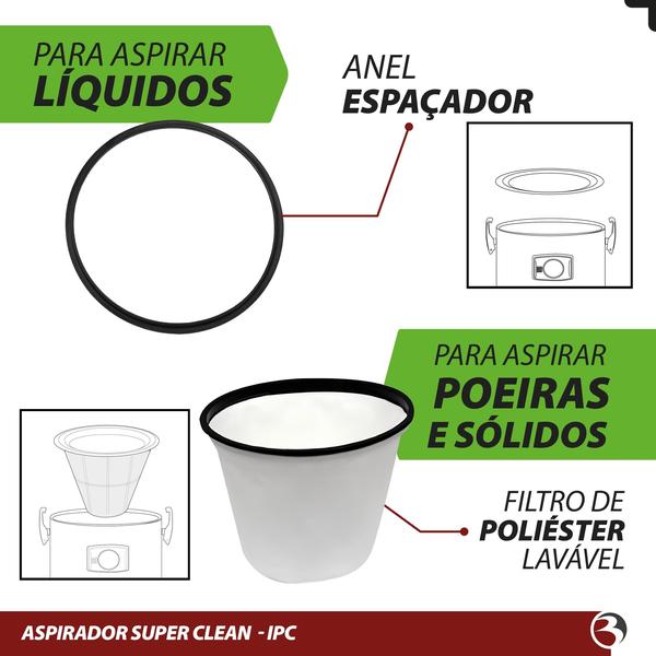 Imagem de Aspirador Pó e Água Profissional IPC Tanque Inox 60 Litros 1200w Super Clean AA160