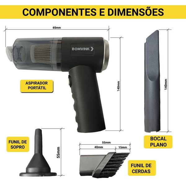 Imagem de Aspirador Portátil Automotivo Potente Recarregável Mini Premium 3em1 Usb 