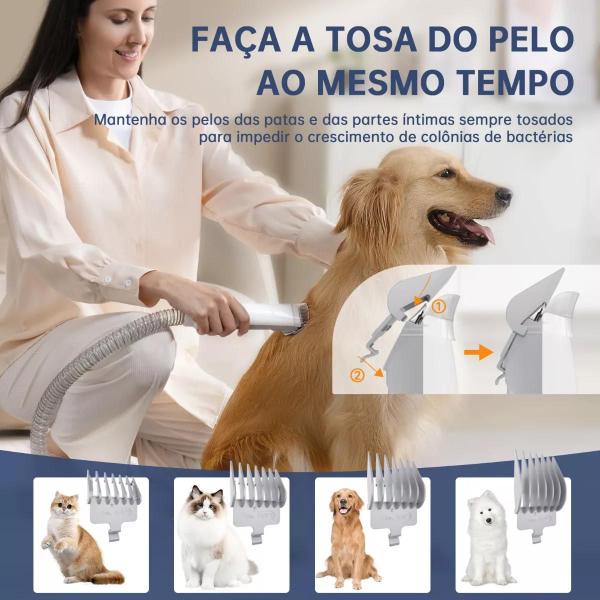 Imagem de Aspirador Profissional Para Pelos Maquina de Tosa PET Cães e Gatos Kit de Limpeza 5 em 1 Banho e Tosa Pet Shop 127V Profissional - NewPet