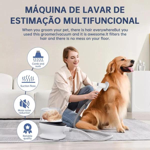 Imagem de Aspirador Profissional Para Pelos Maquina de Tosa PET Cães e Gatos Kit de Limpeza 5 em 1 Banho e Tosa Pet Shop 127V Profissional 