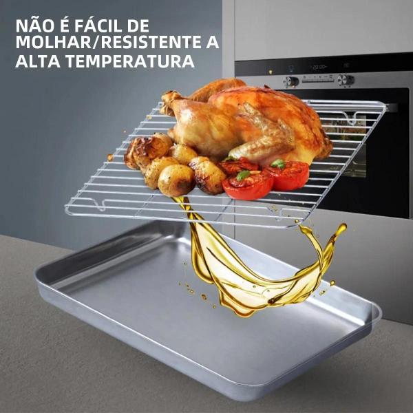 Imagem de Assadeira de Aço Inoxidável com Rack - Ideal para Bolos, Churrascos e Assados