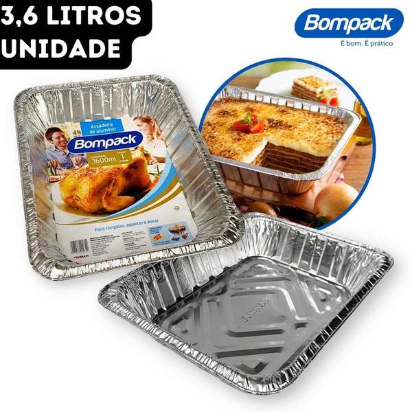 Imagem de Assadeira de Alumínio Forma Retangular Descartável Bompack - 3,6L 26,5x32x6,5cm - Unidade