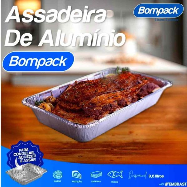 Imagem de Assadeira de Alumínio Forma Retangular Descartável Bompack - 9,6L 32,5x53x8,5cm - Unidade