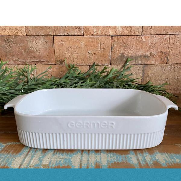 Assadeira e Travessa Refrataria de Porcelana Branca 37x26x7cm Germer Imagem de Assadeira e Travessa Refrataria de Porcelana Branca 37x26x7cm Germer