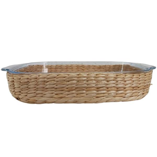 Imagem de Assadeira e Travessa Vidro 38x26x7cm e 3,8lt Alça e Suporte Rattan 