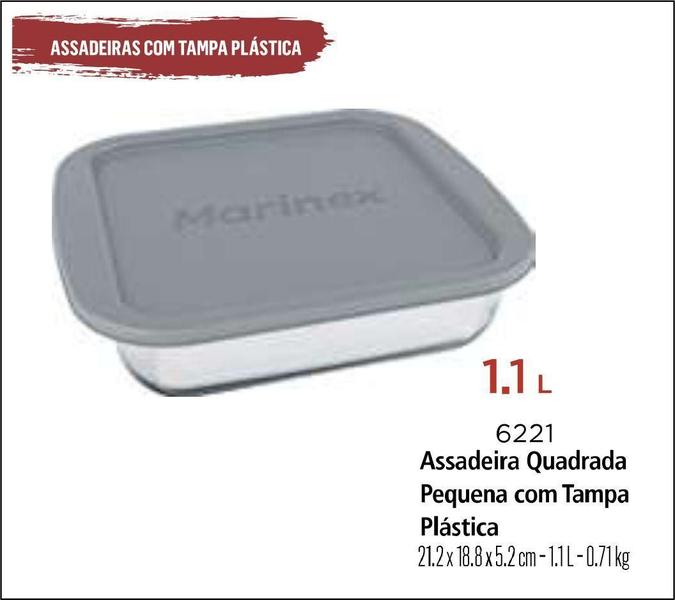 Imagem de Assadeira Forma Com Tampa Quadrada 1,1Lts Média Marinex 6Uni