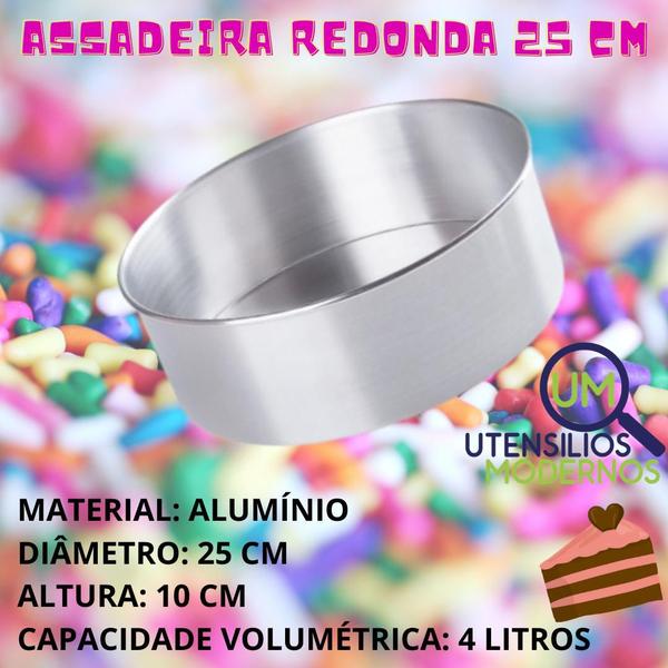 Imagem de Assadeira Forma Redonda Reta N4 de Alumínio 25 cm   Espátula Raspadora e Alisadora de Bolos