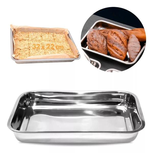 Assadeira Forma Retangular Alta Aço Inox 32 X 22 X 4Cm - Kehome Imagem de Assadeira Forma Retangular Alta Aço Inox 32 X 22 X 4Cm