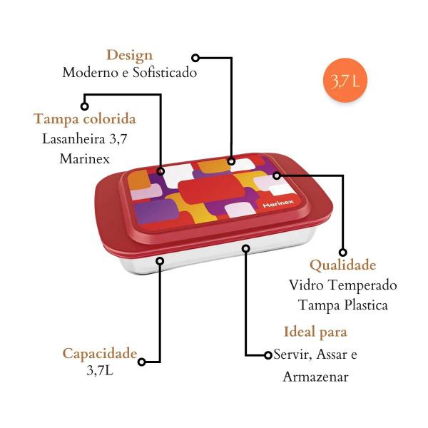 Imagem de Assadeira Lasanheira Vidro Com Tampa Marinex Nadir  3,7L