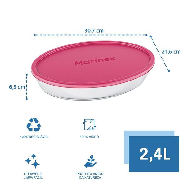 Imagem de Assadeira Oval Vidro 2,4 L Costela Doces Marinex Com Tampa