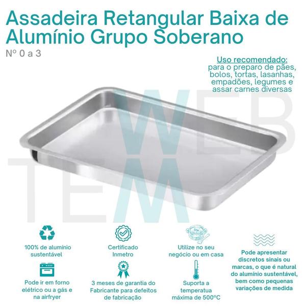 Imagem de Assadeira Retangular Baixa nº 0 Alumínio Sustentável para Assados, Bolos, Tortas, Cozimento Uniforme, Fácil Limpeza, Para Uso Caseiro ou Profissional