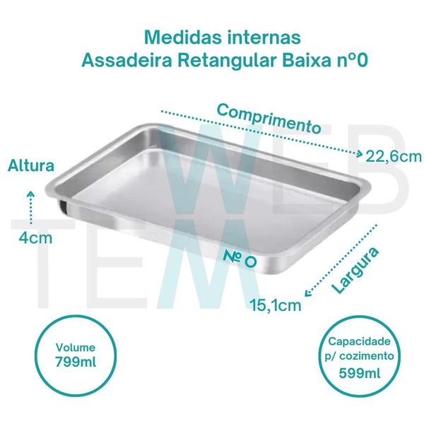 Imagem de Assadeira Retangular Baixa nº 0 Alumínio Sustentável para Assados, Bolos, Tortas, Cozimento Uniforme, Fácil Limpeza, Para Uso Caseiro ou Profissional