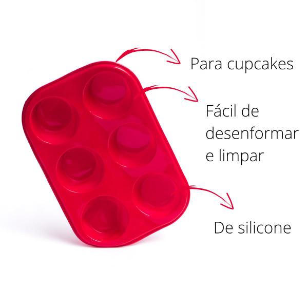 Imagem de Assadeira Retangular de Silicone Forma para Cupcake com 6 Cavidades Redondas