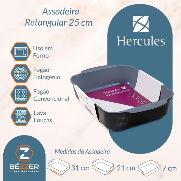 Imagem de Assadeira Retangular Hercules Linha Studio Capacidade 2,6L Cerâmica Antiaderente 25cm p/ Fornos e Fogões Multi Refeições