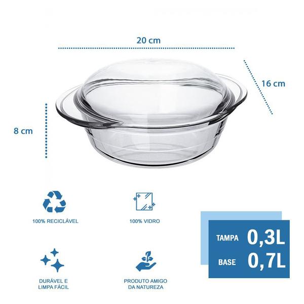 Assadeira Tigela Vidro Terrina 1L Base 0,7L Tampa 0,3L Nadir - NADIR FIGUEREIDO Imagem de Assadeira Tigela Vidro Terrina 1L Base 0,7L Tampa 0,3L Nadir