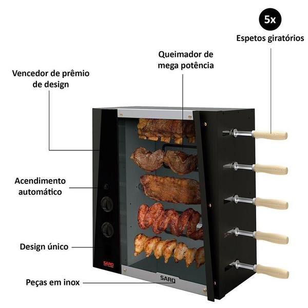 Imagem de Assador a Gás Rotativo Saro 05 Espetos CHRGLP