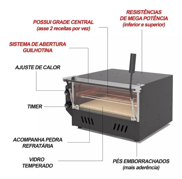 Imagem de Assador Pizza com Pedra Refratária Elétrico para Pizzaria Cozinha SARO