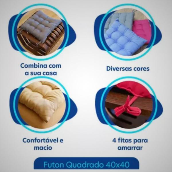 Imagem de Assento Almofada Decorativa Futon Para Cadeira Banco Banqueta Pallet Poltrona Sofa Pic Nic Futton 40x40cm Confortável Macia Com Fitinha De Amarrar