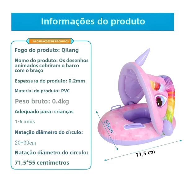 Imagem de Assento de Natação Infantil com Apoio de Braço e Guarda-Sol Removível - PVC Espesso